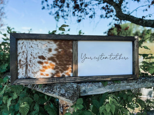 Handmade Half Cowhide Customizable Sign: Rustic Wedding Guestbook