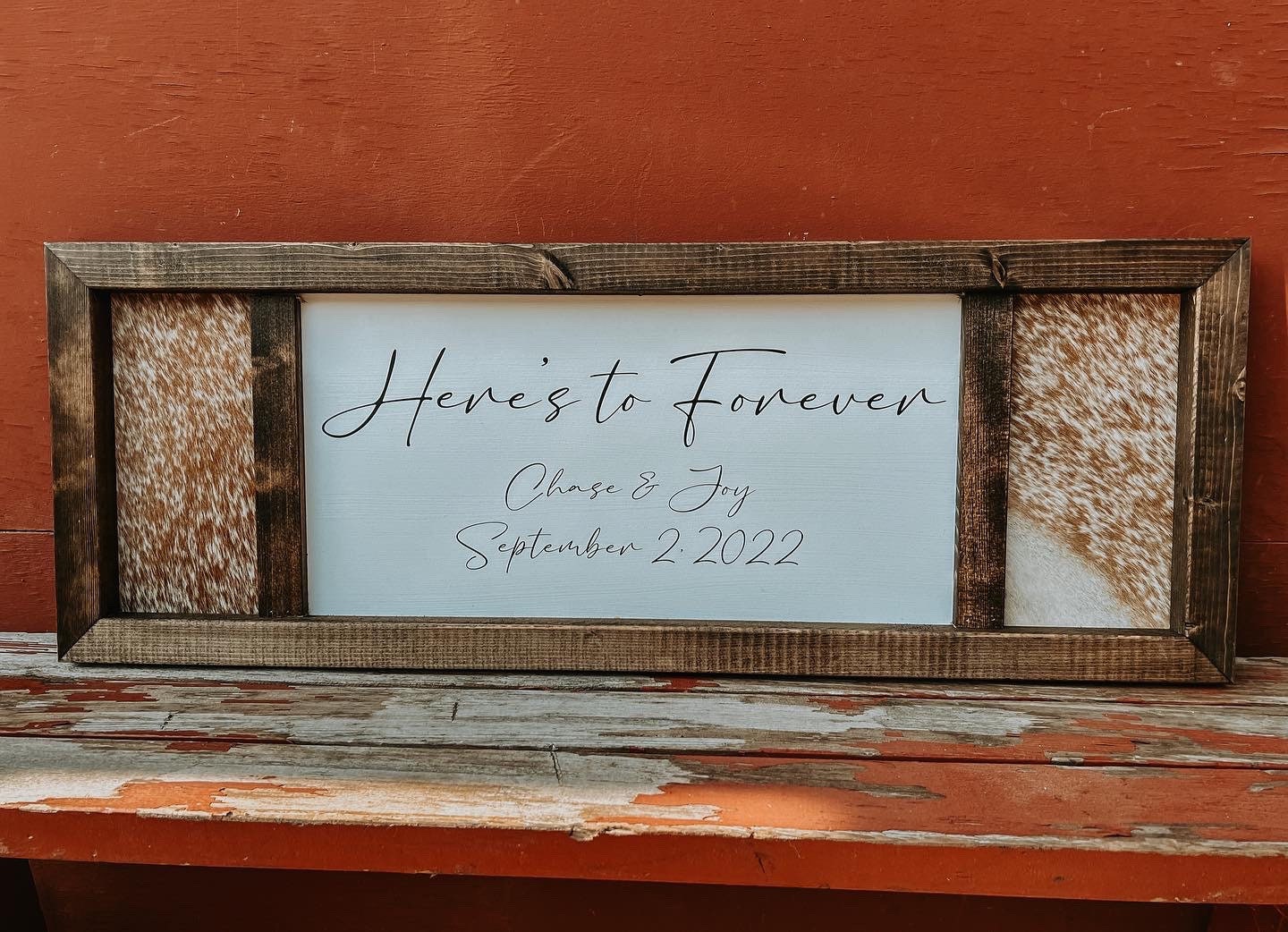 Custom Cowhide Sign: Rustic Western Decor, Handmade Pine Frame