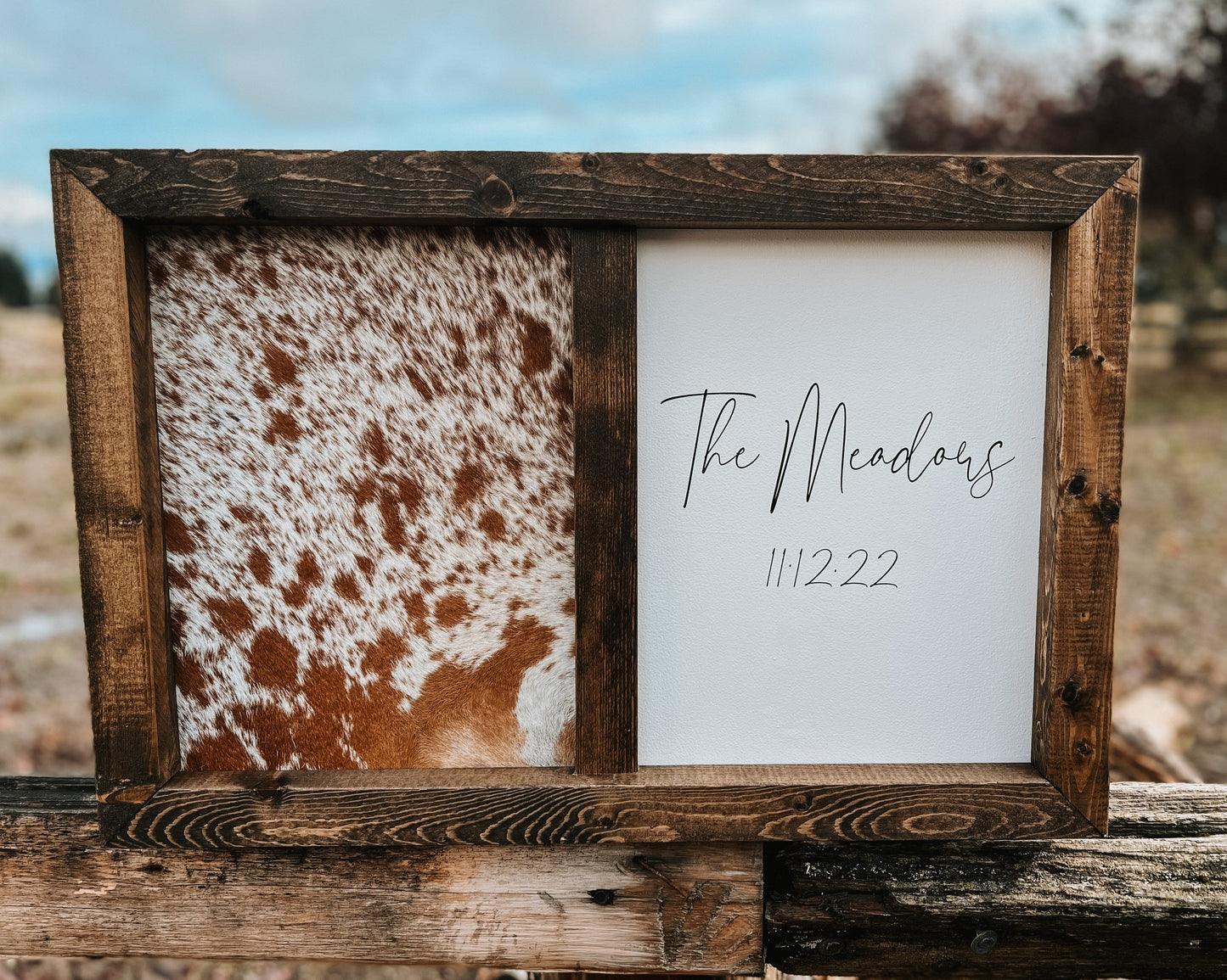 Handmade Half Cowhide Customizable Sign: Rustic Wedding Guestbook