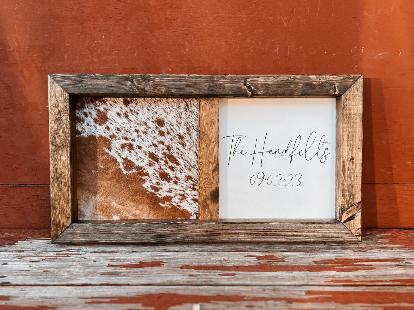 Handmade Half Cowhide Customizable Sign: Rustic Wedding Guestbook