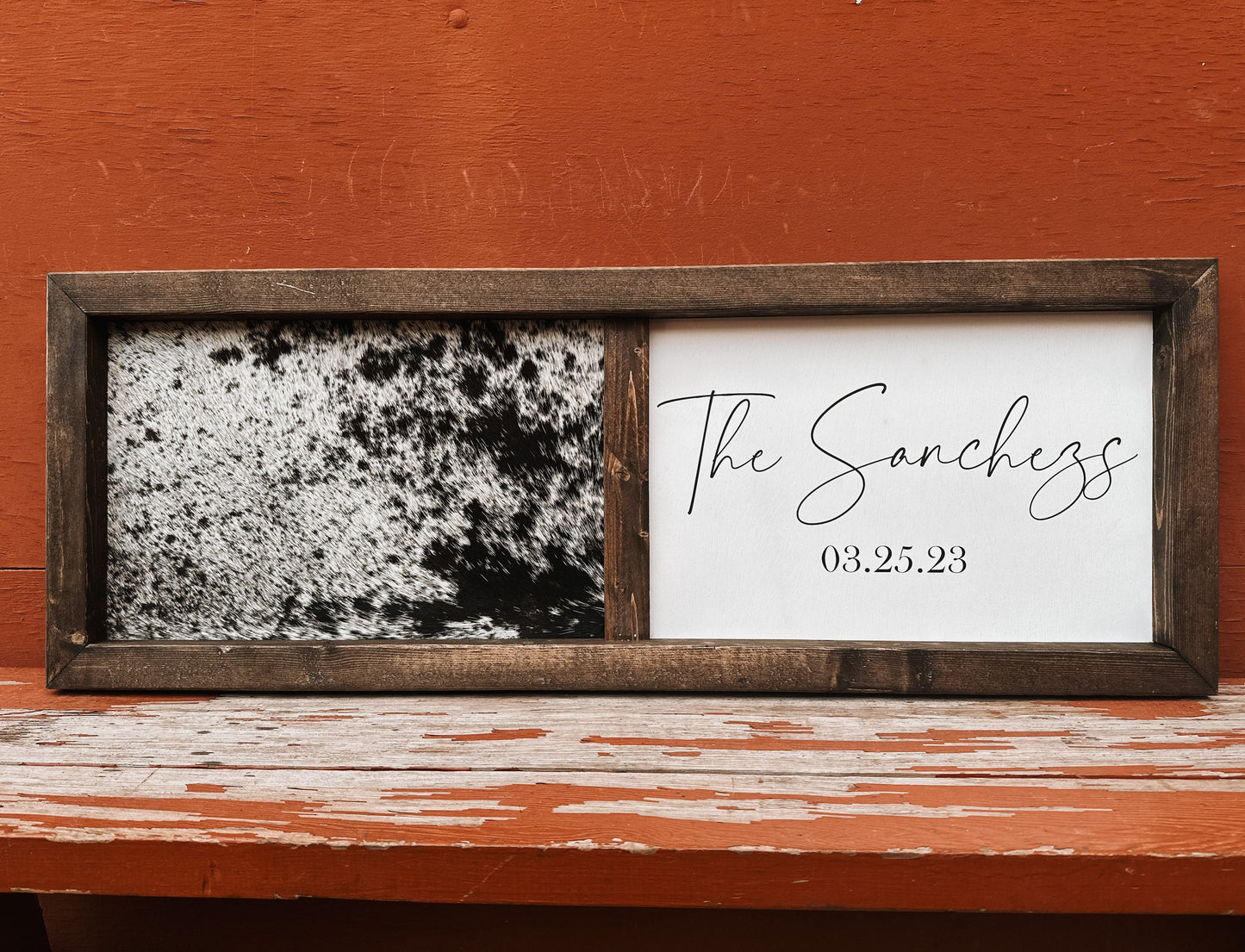 Handmade Half Cowhide Customizable Sign: Rustic Wedding Guestbook