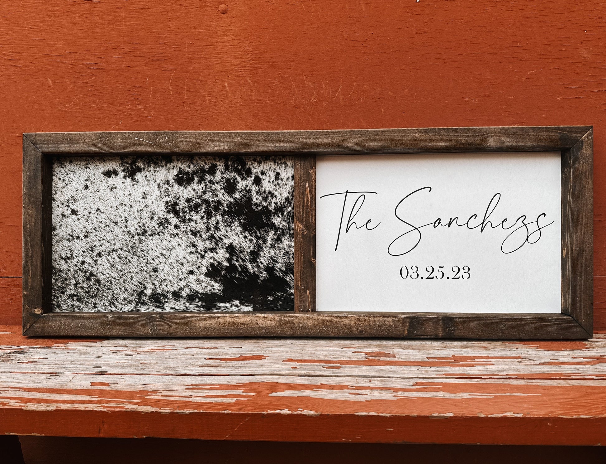 Handmade Half Cowhide Customizable Sign: Rustic Wedding Guestbook