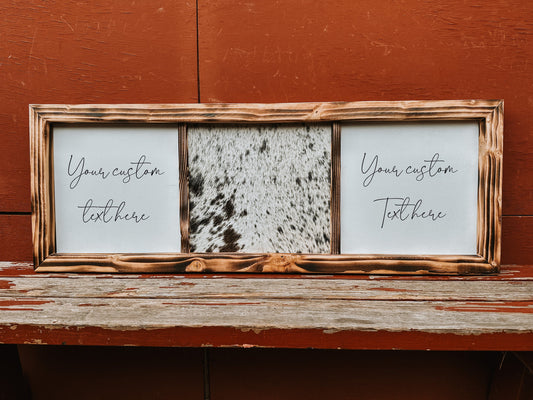 Handmade Cowhide & Wood Sign: Custom Branding Decor