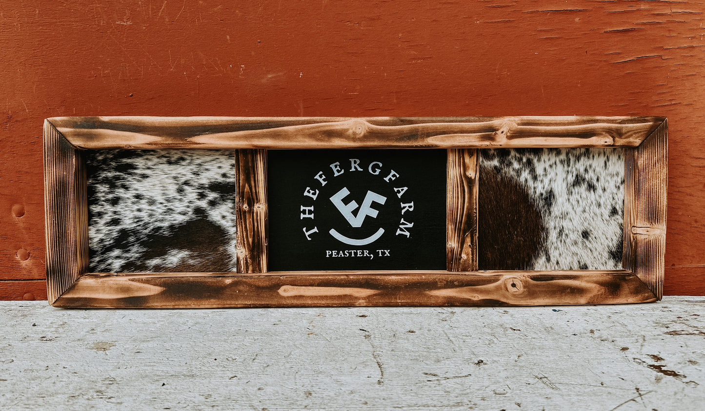 Custom Cowhide Sign: Rustic Western Decor, Handmade Pine Frame