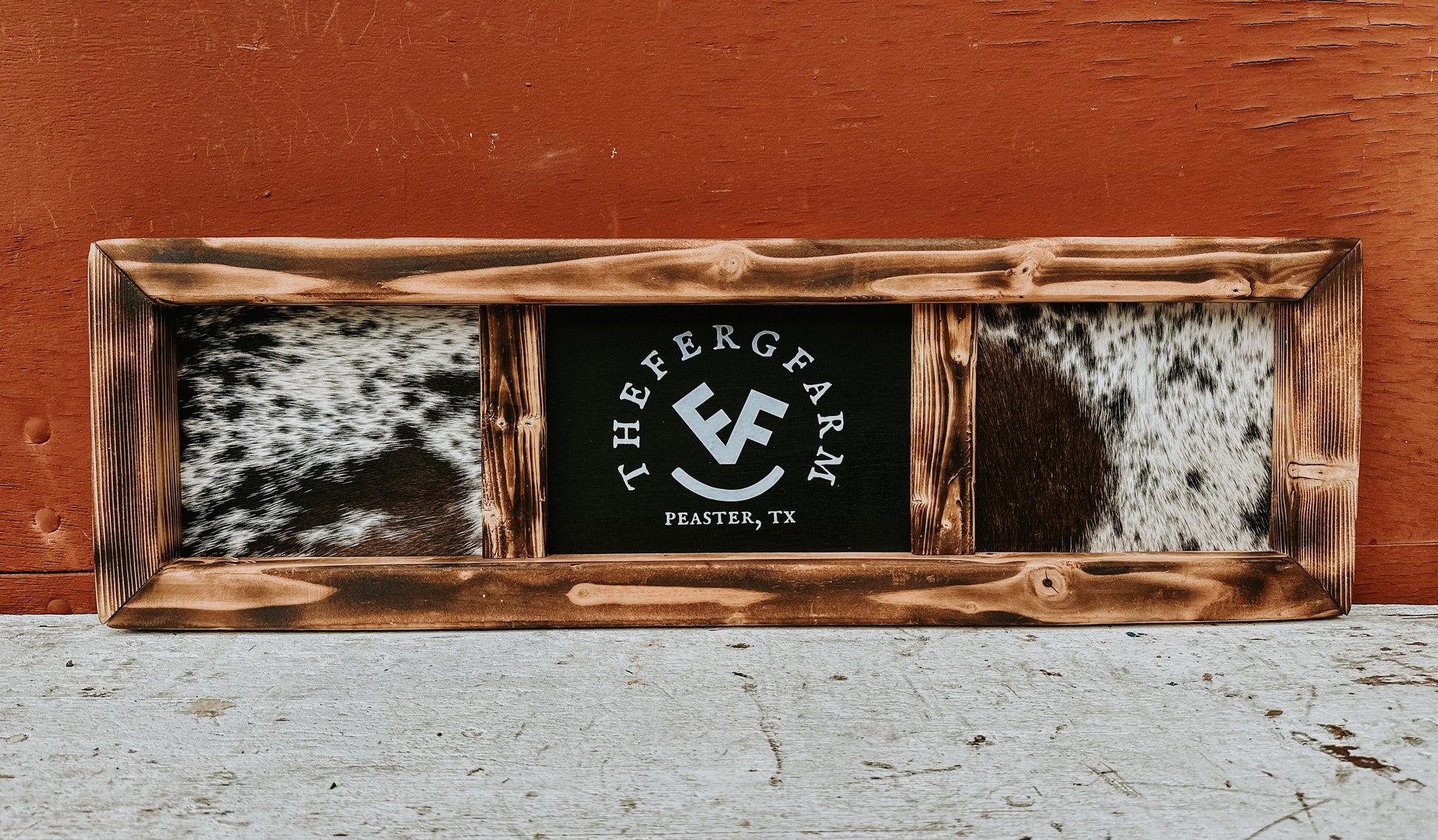 Custom Cowhide Sign: Rustic Western Decor, Handmade Pine Frame