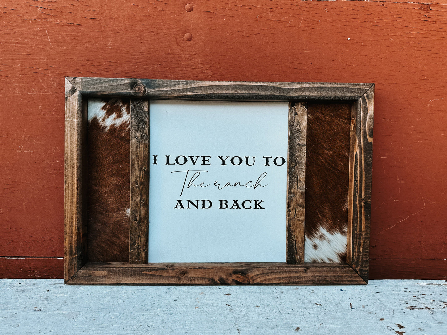 Custom Cowhide Sign: Rustic Western Decor, Handmade Pine Frame