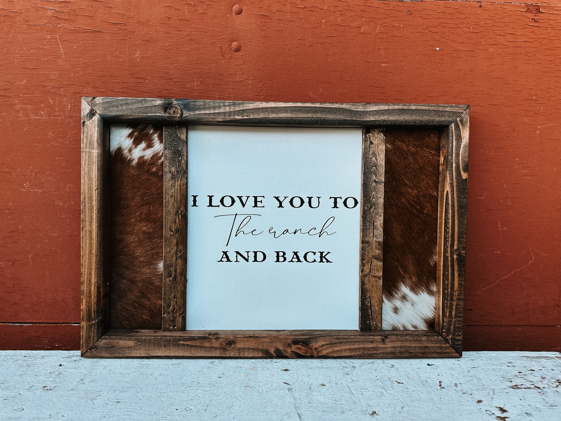 Custom Cowhide Sign: Rustic Western Decor, Handmade Pine Frame