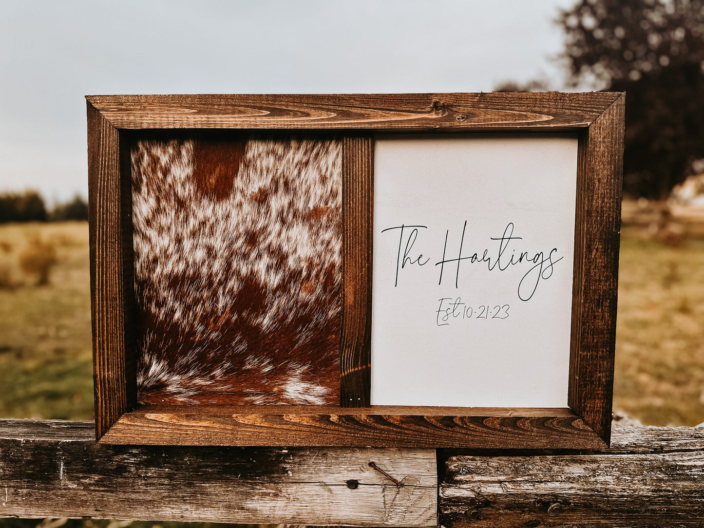 Handmade Half Cowhide Customizable Sign: Rustic Wedding Guestbook