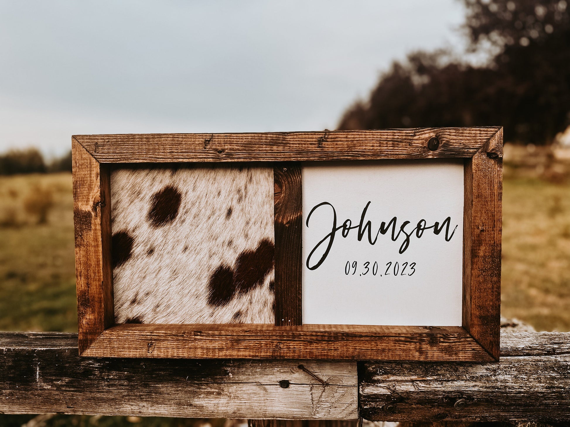 Handmade Half Cowhide Customizable Sign: Rustic Wedding Guestbook