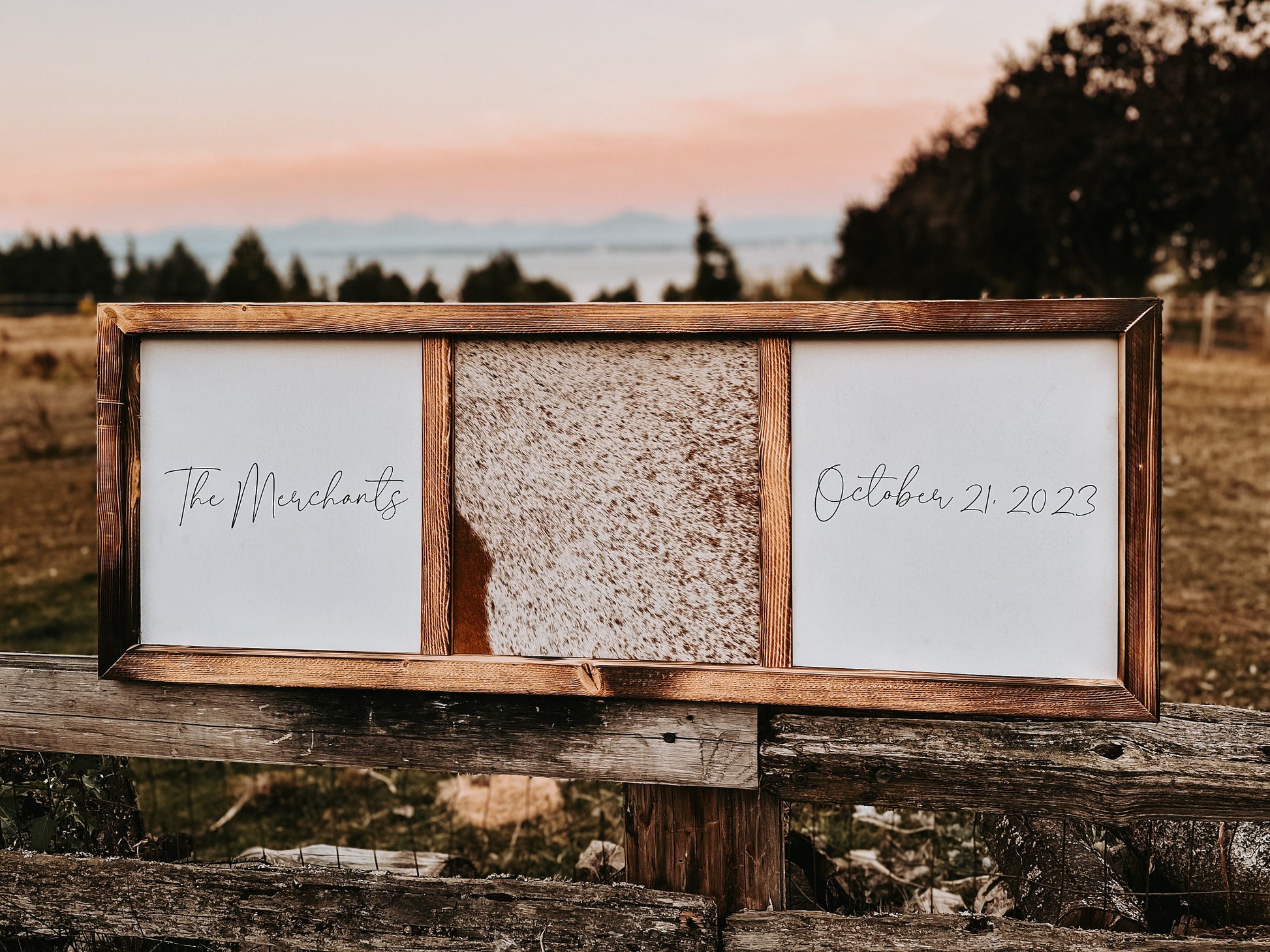 Handmade Cowhide & Wood Sign: Custom Branding Decor