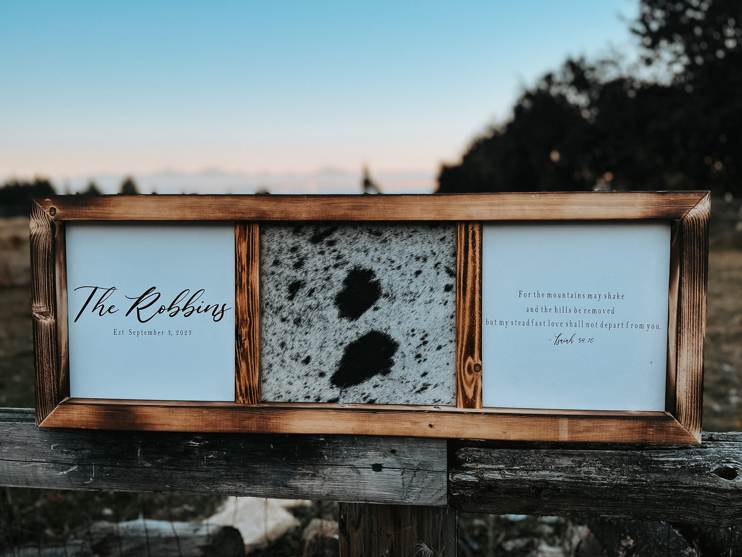 Handmade Cowhide & Wood Sign: Custom Branding Decor