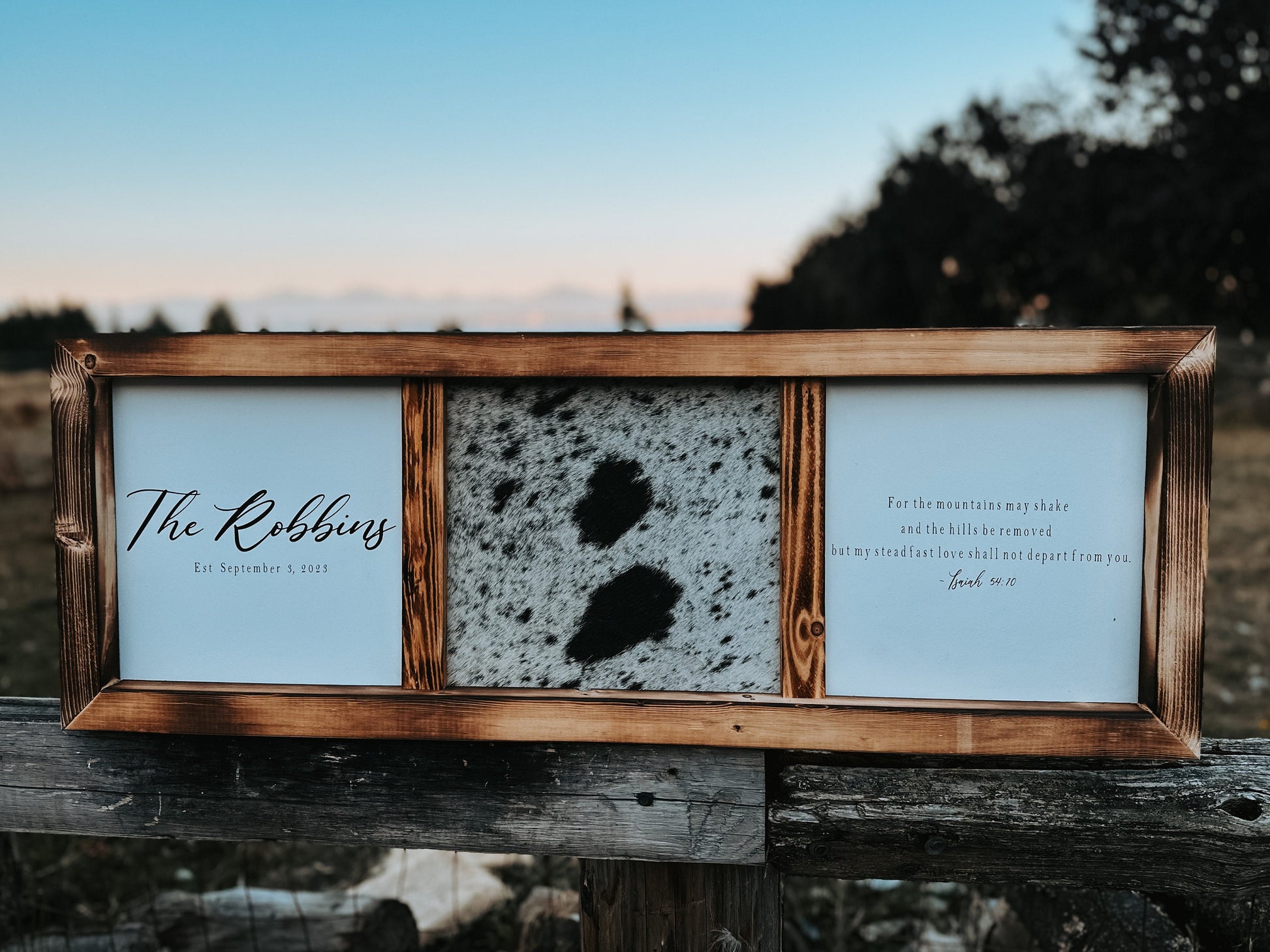Handmade Cowhide & Wood Sign: Custom Branding Decor