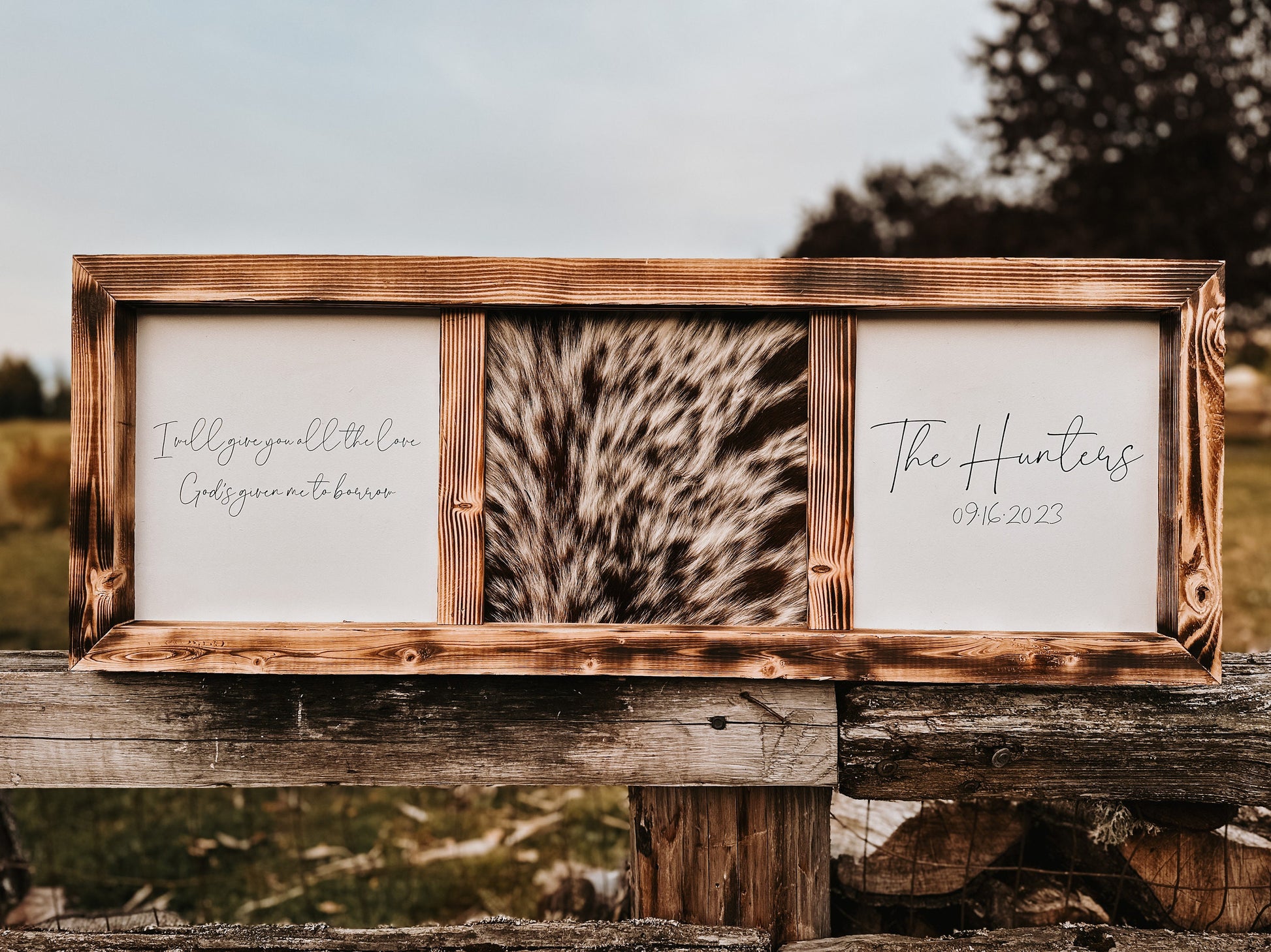 Handmade Cowhide & Wood Sign: Custom Branding Decor
