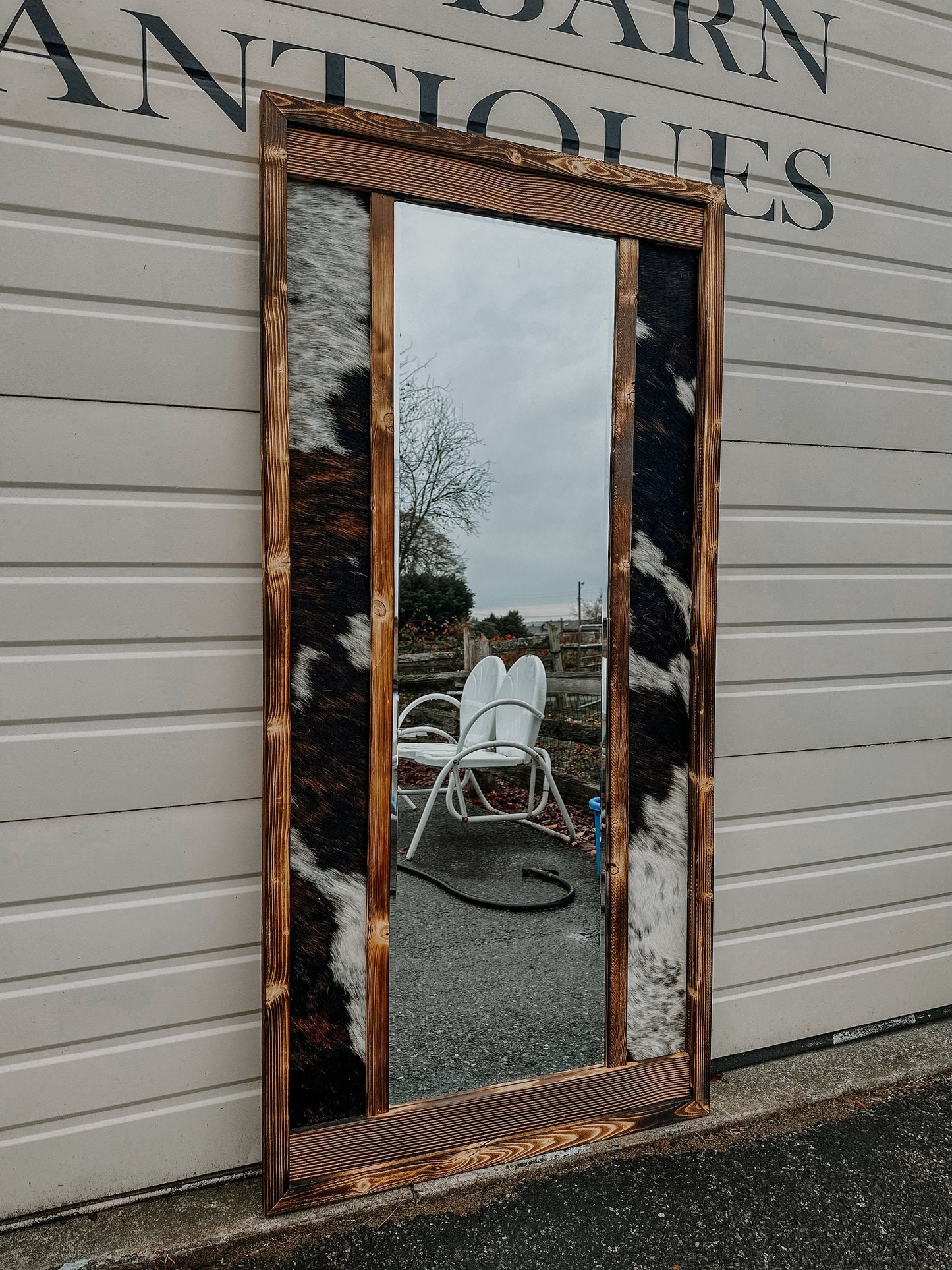 Cowhide Full Length Mirror: Handmade Western Decor