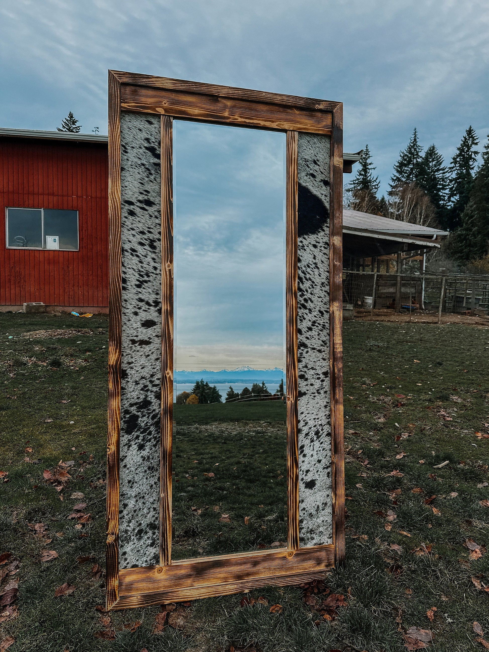 Cowhide Full Length Mirror: Handmade Western Decor