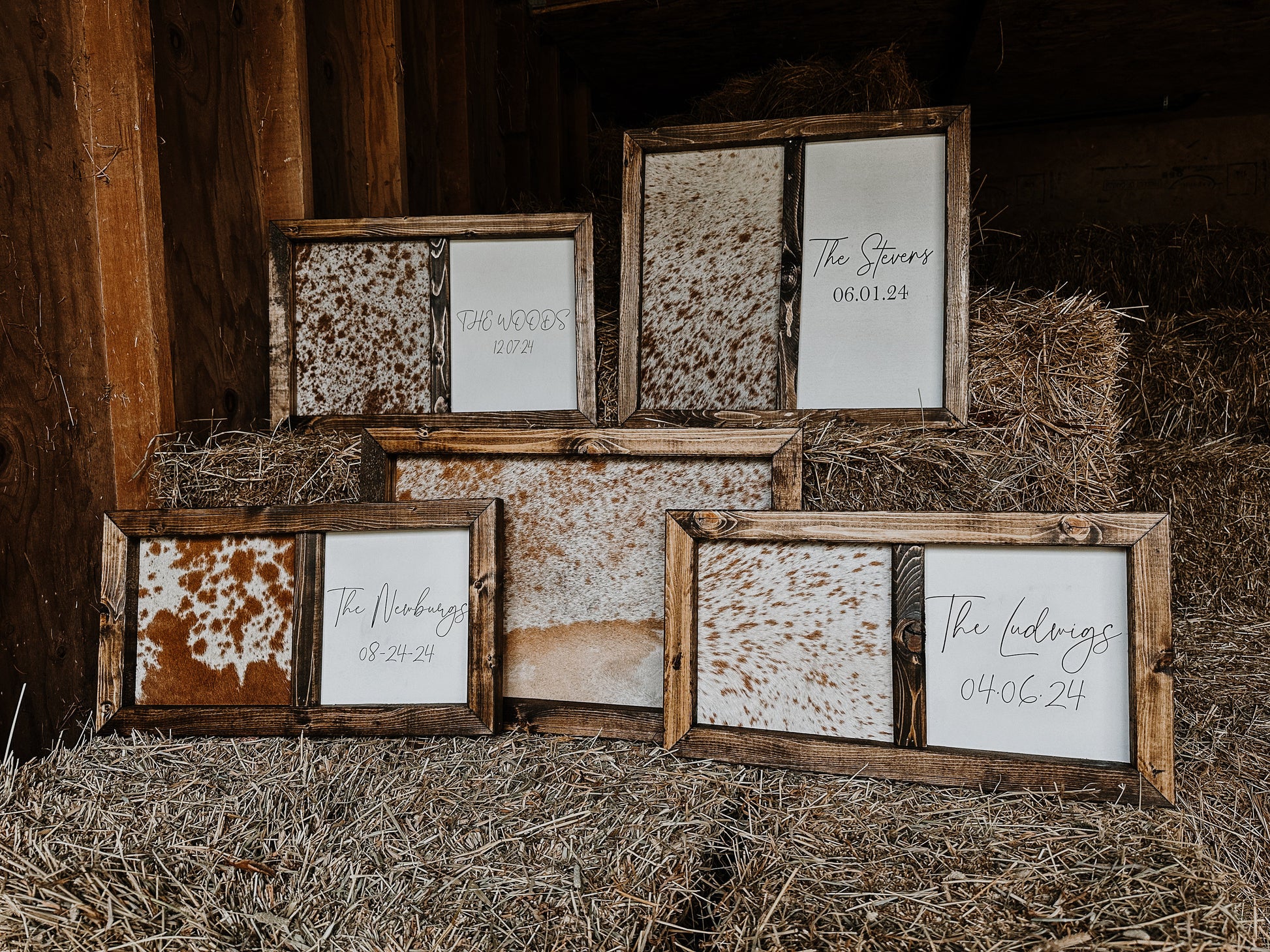 Handmade Half Cowhide Customizable Sign: Rustic Wedding Guestbook
