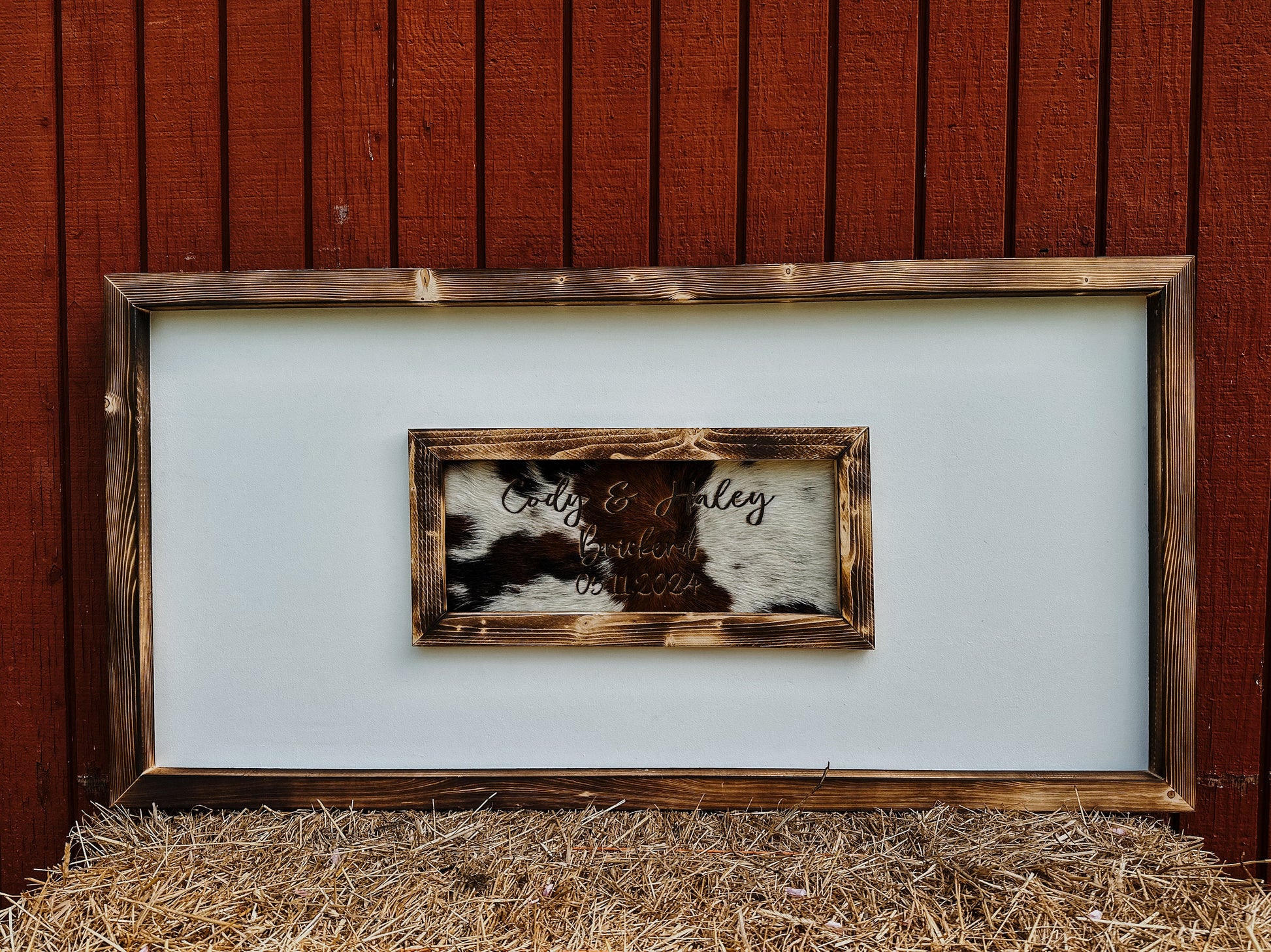 Custom Cowhide Wedding Guest Book Sign: Western Decor