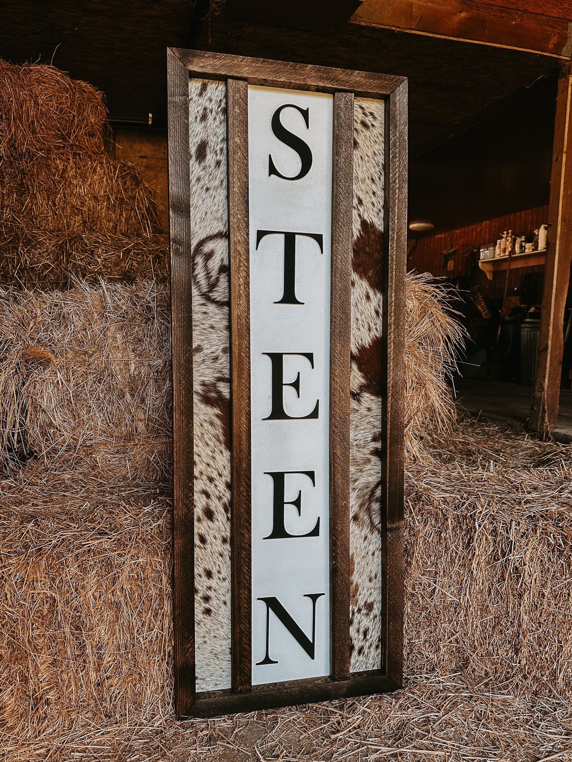 Customizable Cowhide Welcome Sign