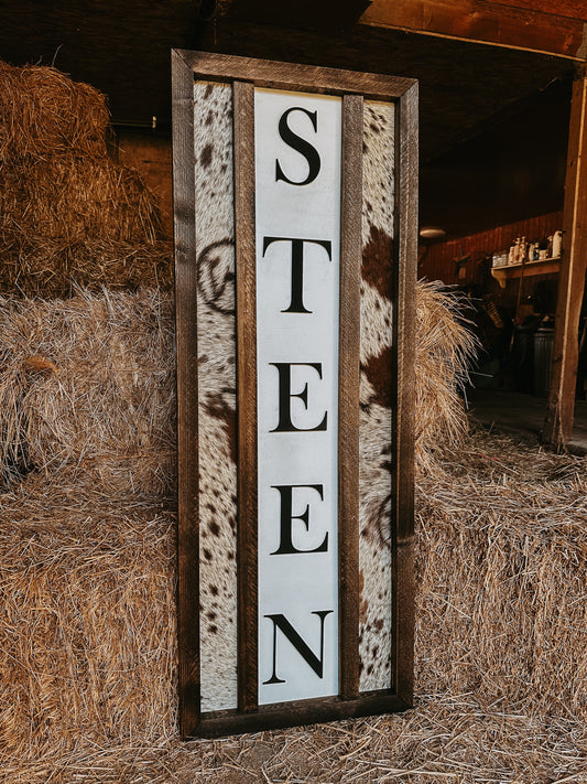 Customizable Cowhide Welcome Sign
