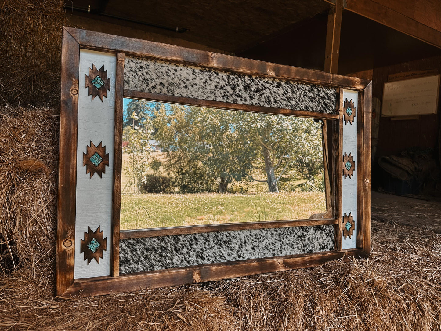 cowhide Aztec mirror