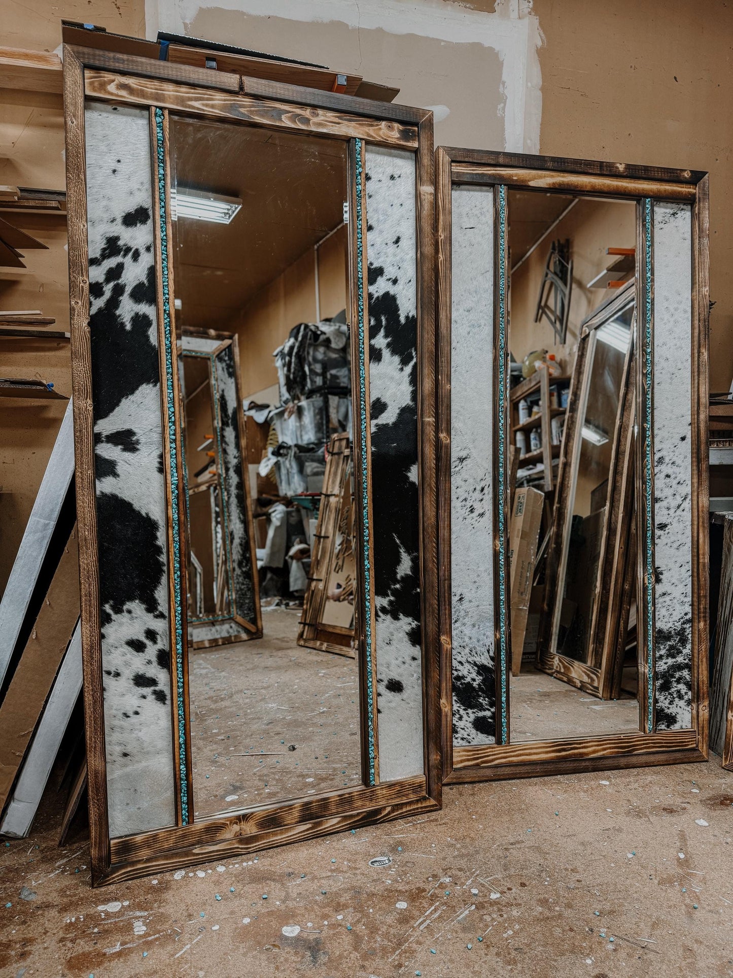 Genuine Cowhide Framed Mirror: Western Decor, Full Length