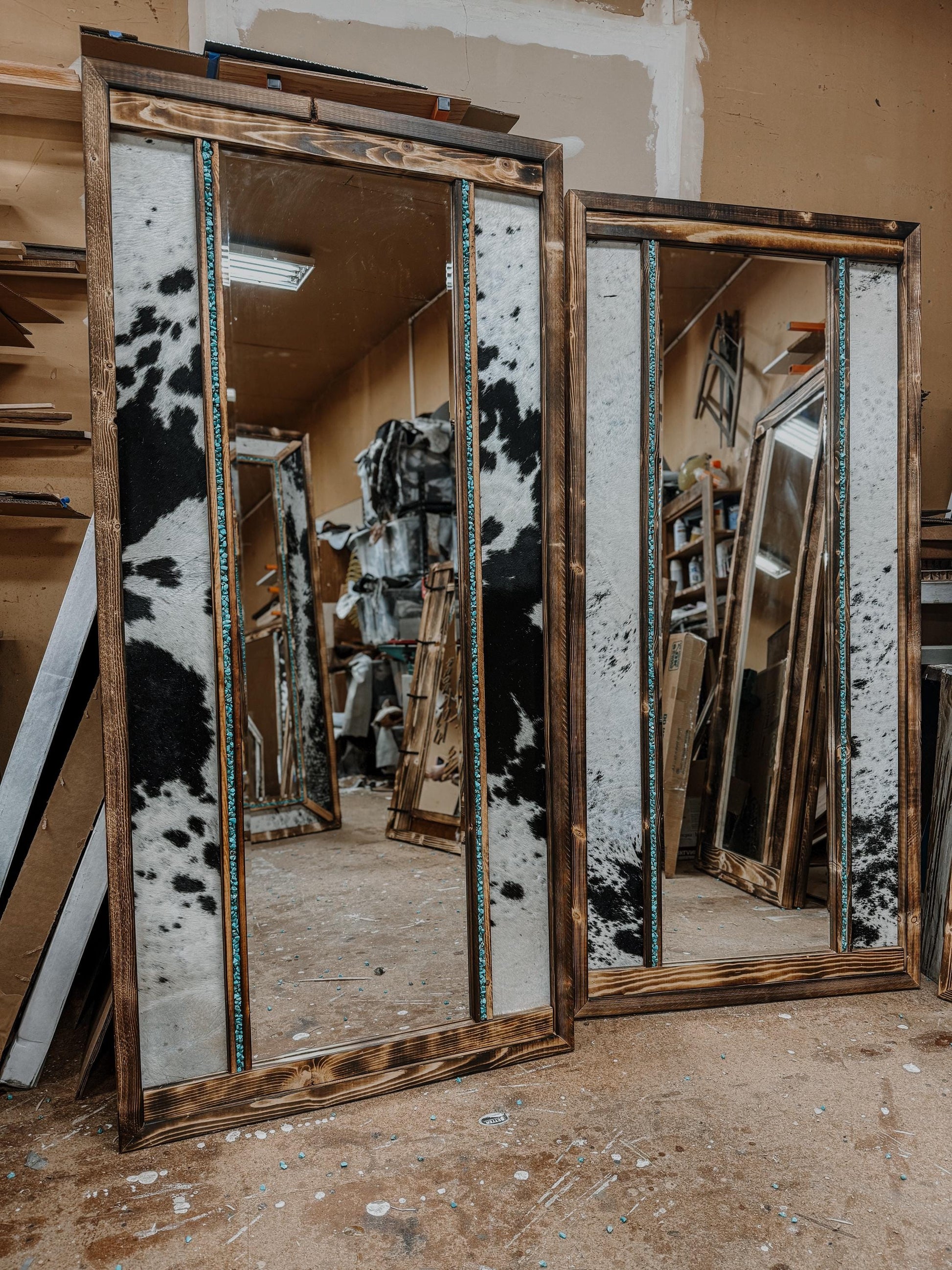 Genuine Cowhide Framed Mirror: Western Decor, Full Length