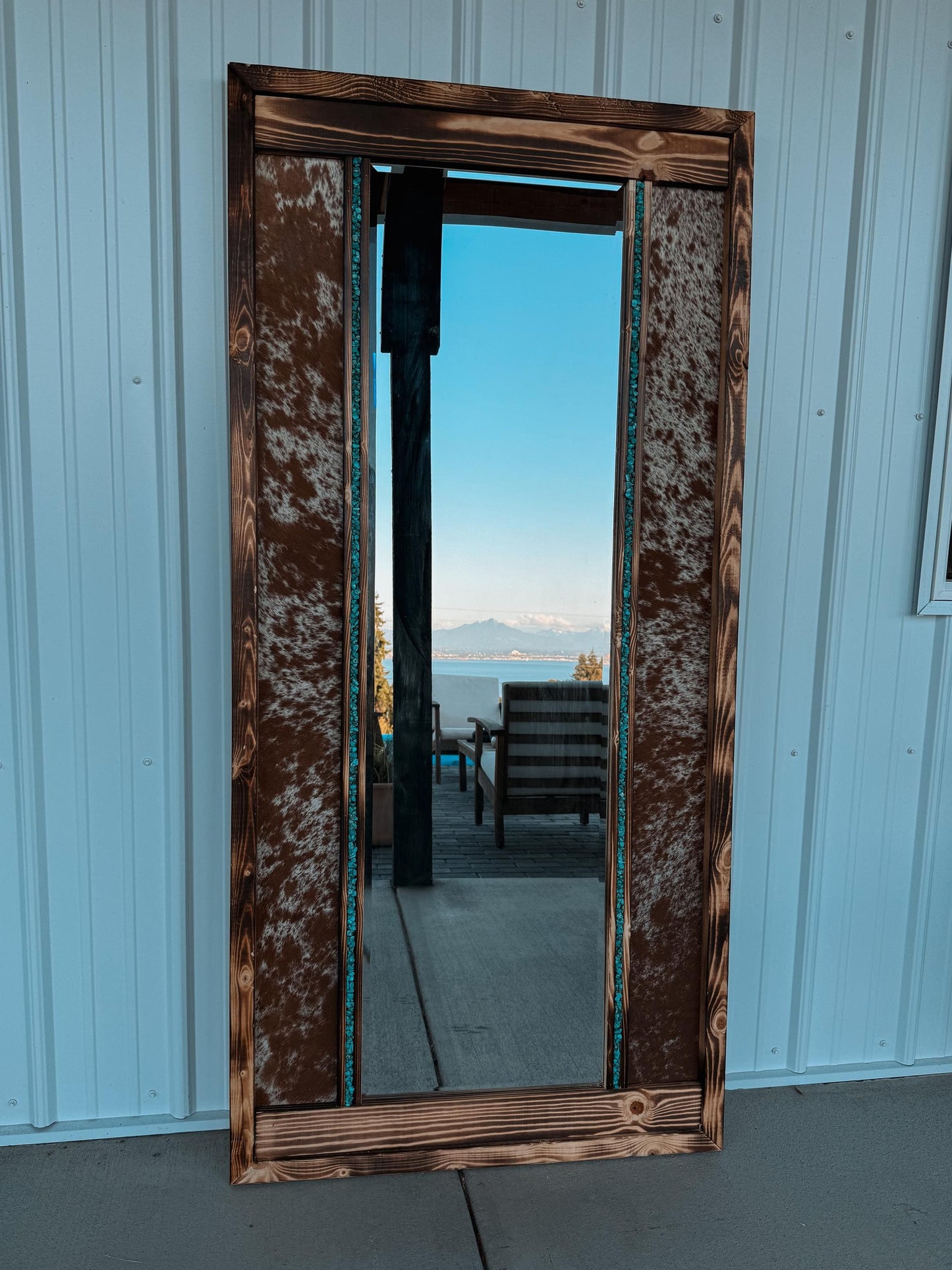 Genuine Cowhide Framed Mirror: Western Decor, Full Length