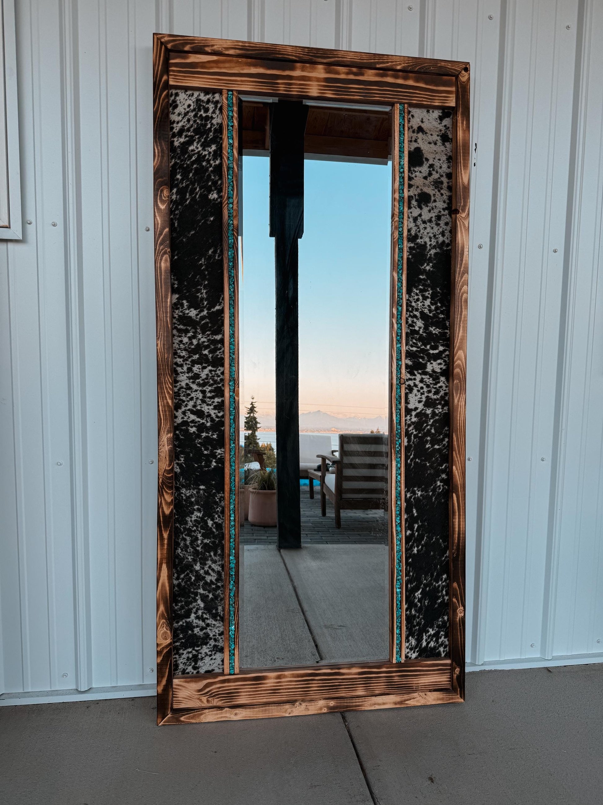 Genuine Cowhide Framed Mirror: Western Decor, Full Length