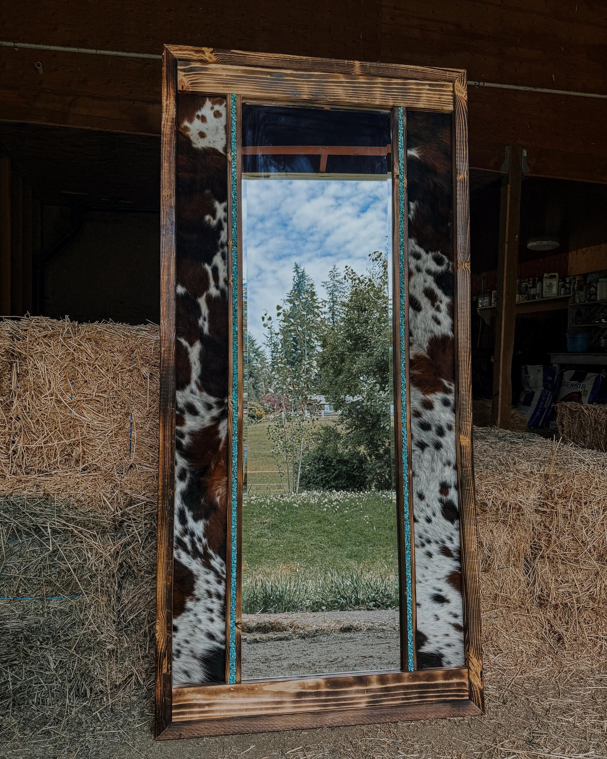 Genuine Cowhide Framed Mirror: Western Decor, Full Length