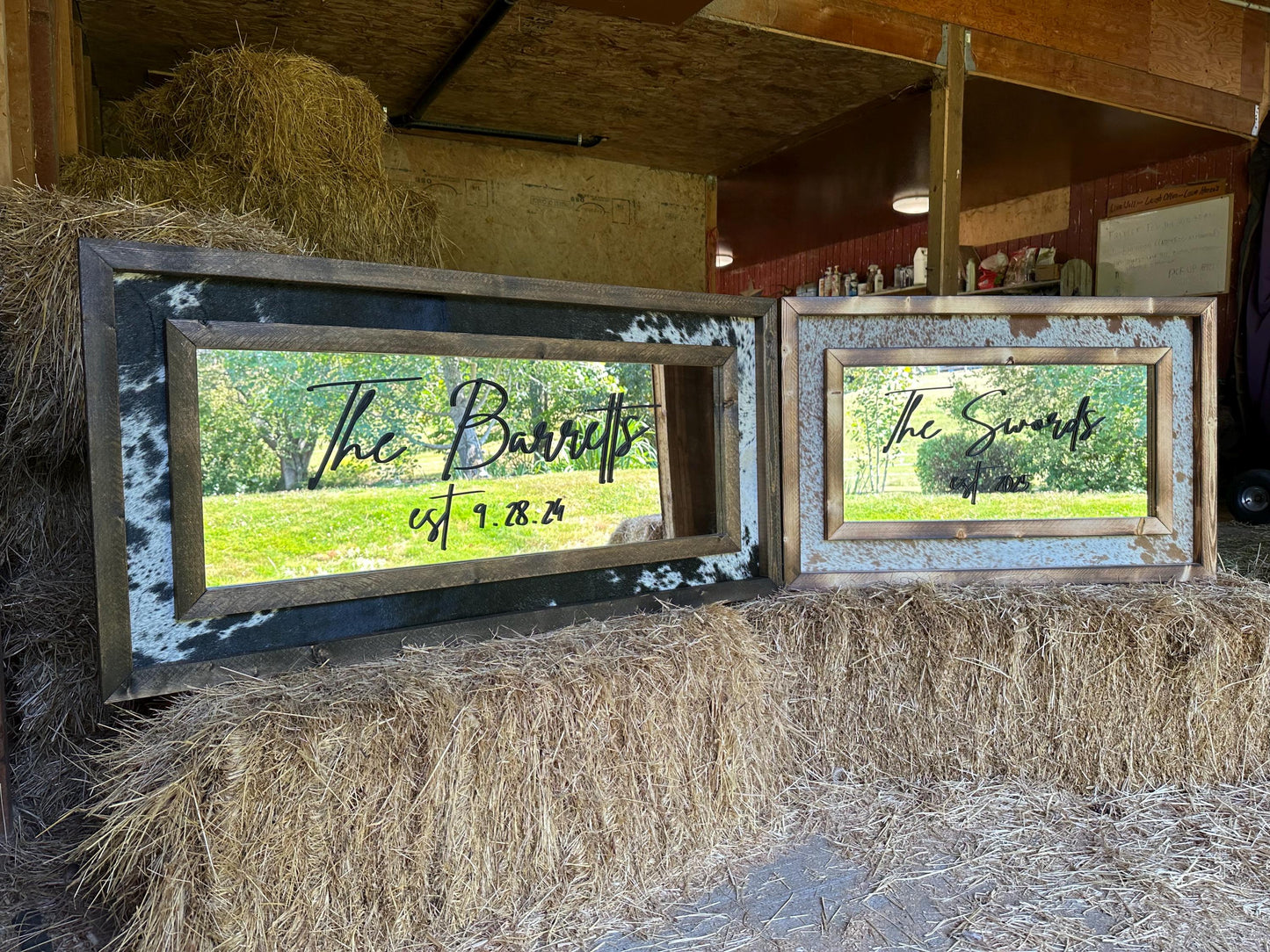 Handmade Cowhide Mirror: Western Decor with Pine Wood Frame