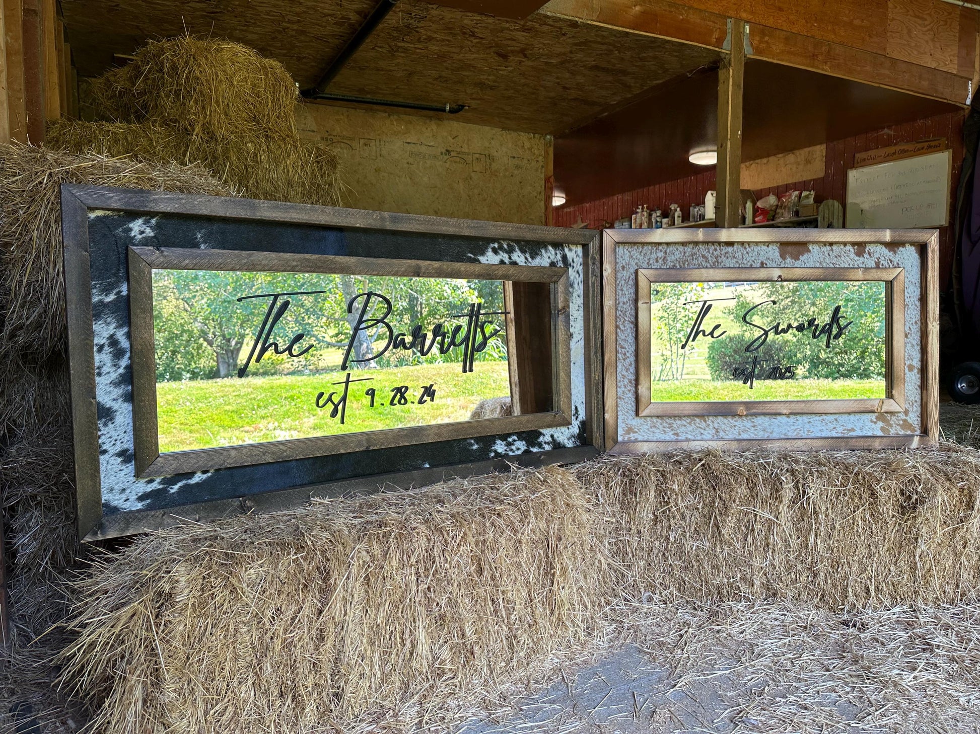 Handmade Cowhide Mirror: Western Decor with Pine Wood Frame