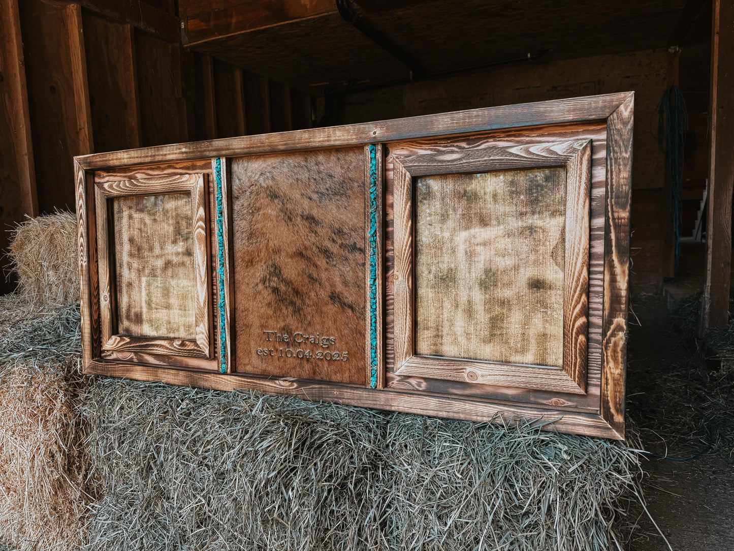 woodburnt frame and backer
