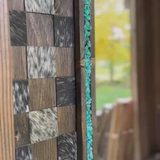 Checkered genuine cowhide mirror