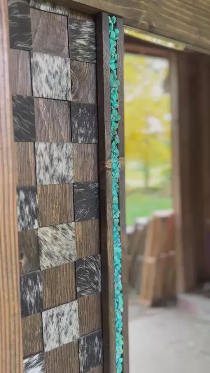 Checkered genuine cowhide mirror